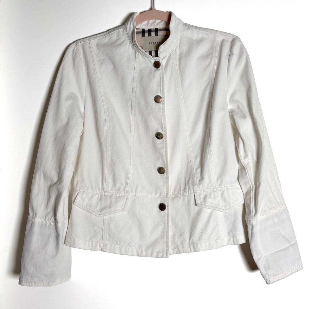 Burberry White Denim Jacket – Signature Check Lining, British Designer size M